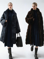COCOBELLA Cozy Knit Office H Lantern Sleeve High Neck Loose Waist Midnight Blue Dresses
