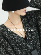 COCOBELLA Cozy Metallic V Neck Loose Mid Length Workwear Knit Panda Color Sweater