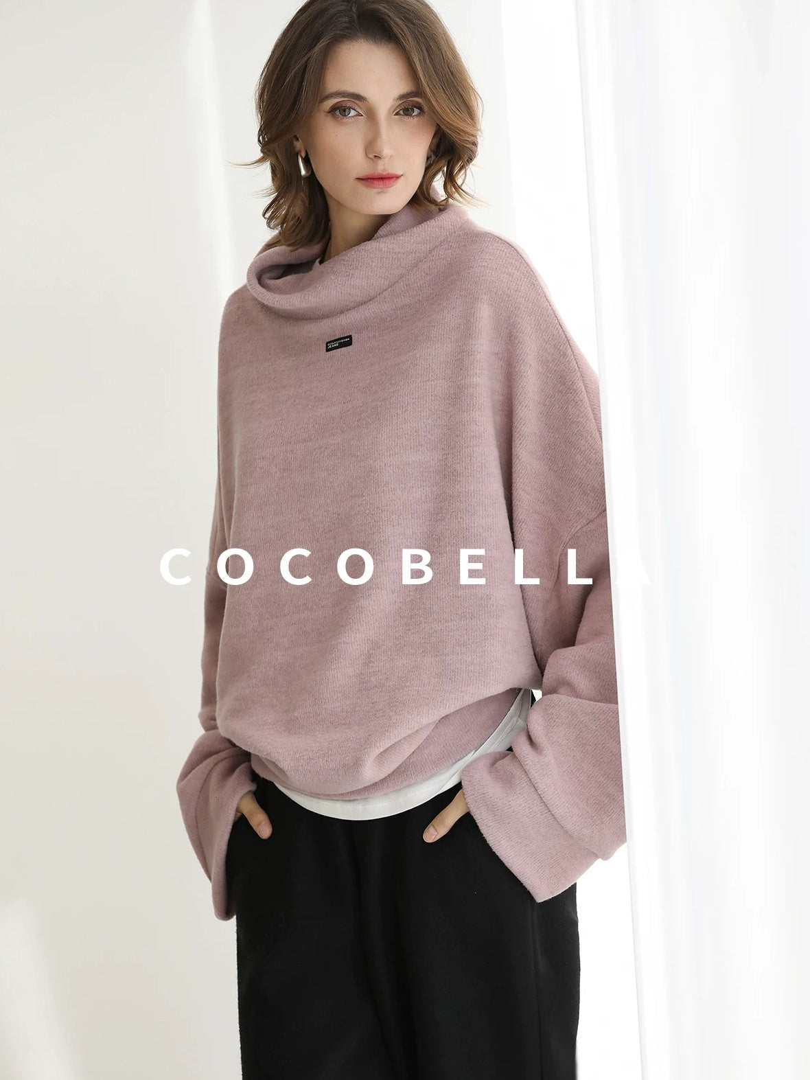 COCOBELLA Cozy Oversize Turtleneck Knit Drop Shoulder Street Casual Thick Pullover Sweater