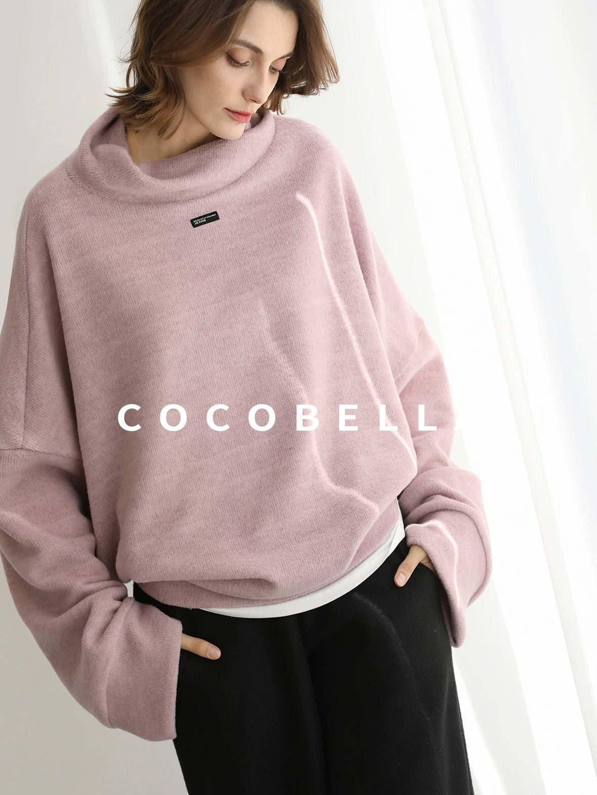 COCOBELLA Cozy Oversize Turtleneck Knit Drop Shoulder Street Casual Thick Pullover Sweater