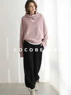 COCOBELLA Cozy Oversize Turtleneck Knit Drop Shoulder Street Casual Thick Pullover Sweater