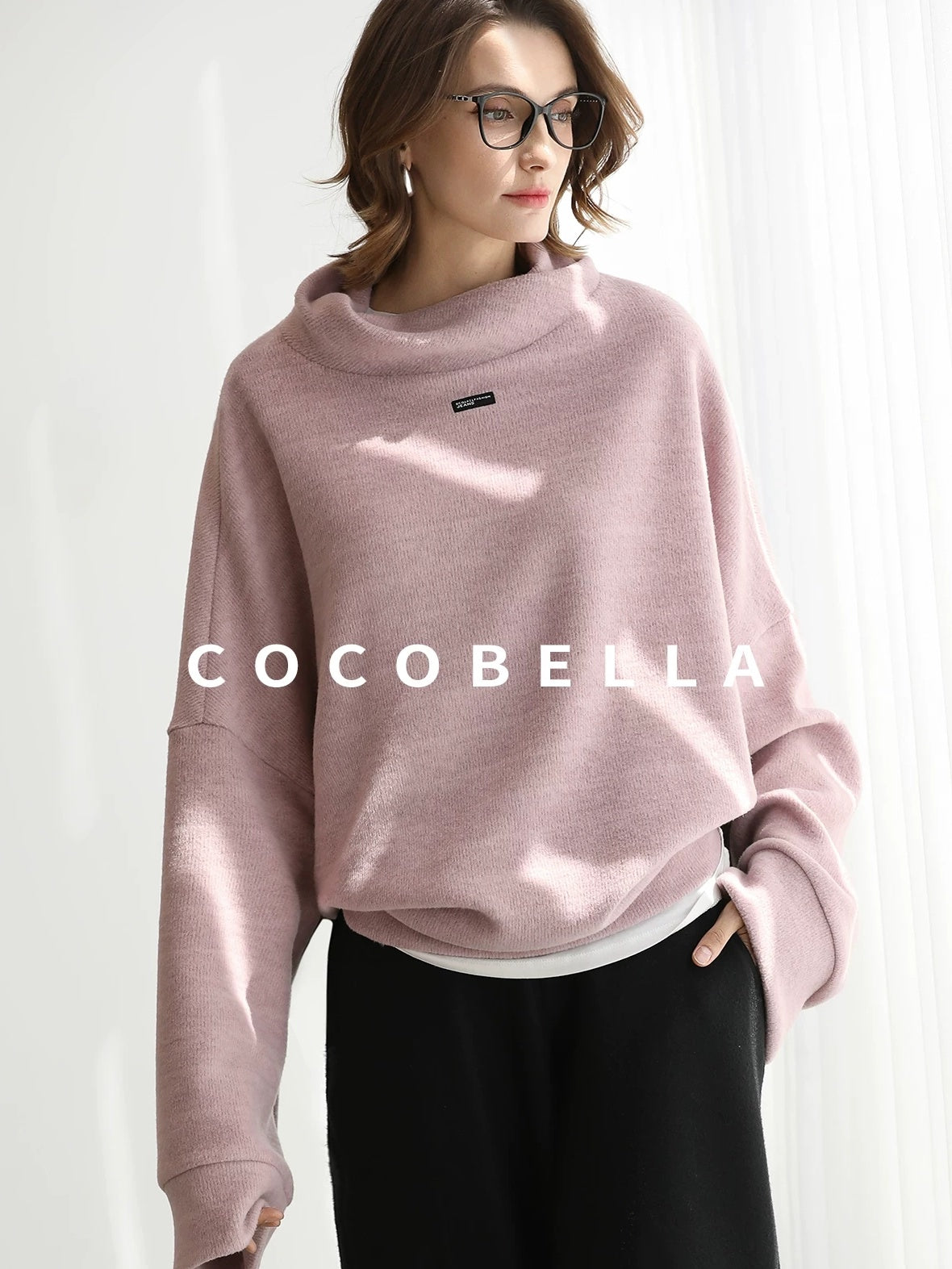 COCOBELLA Cozy Oversize Turtleneck Knit Drop Shoulder Street Casual Thick Pullover Sweater
