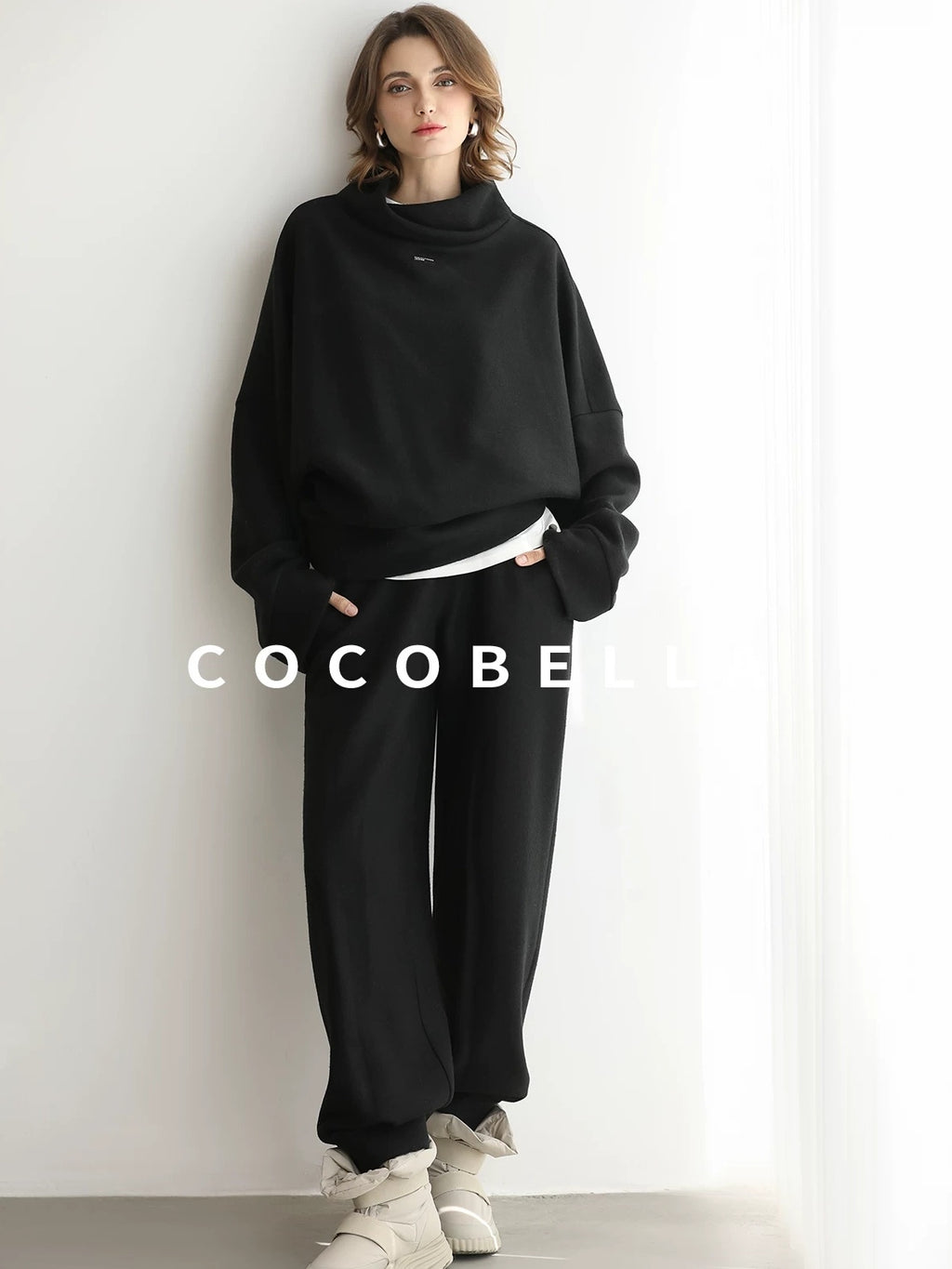 COCOBELLA Cozy Oversize Turtleneck Knit Drop Shoulder Street Casual Thick Pullover Sweater