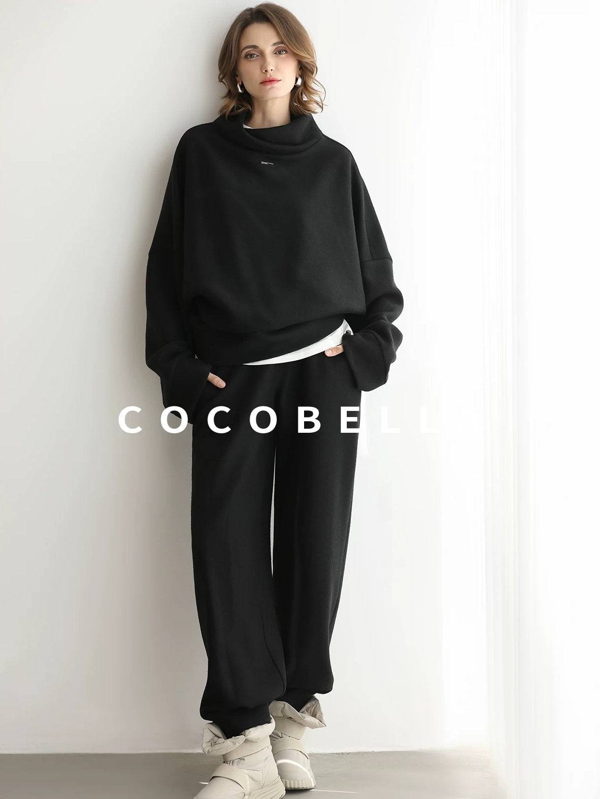 COCOBELLA Cozy Oversize Turtleneck Knit Drop Shoulder Street Casual Thick Pullover Sweater
