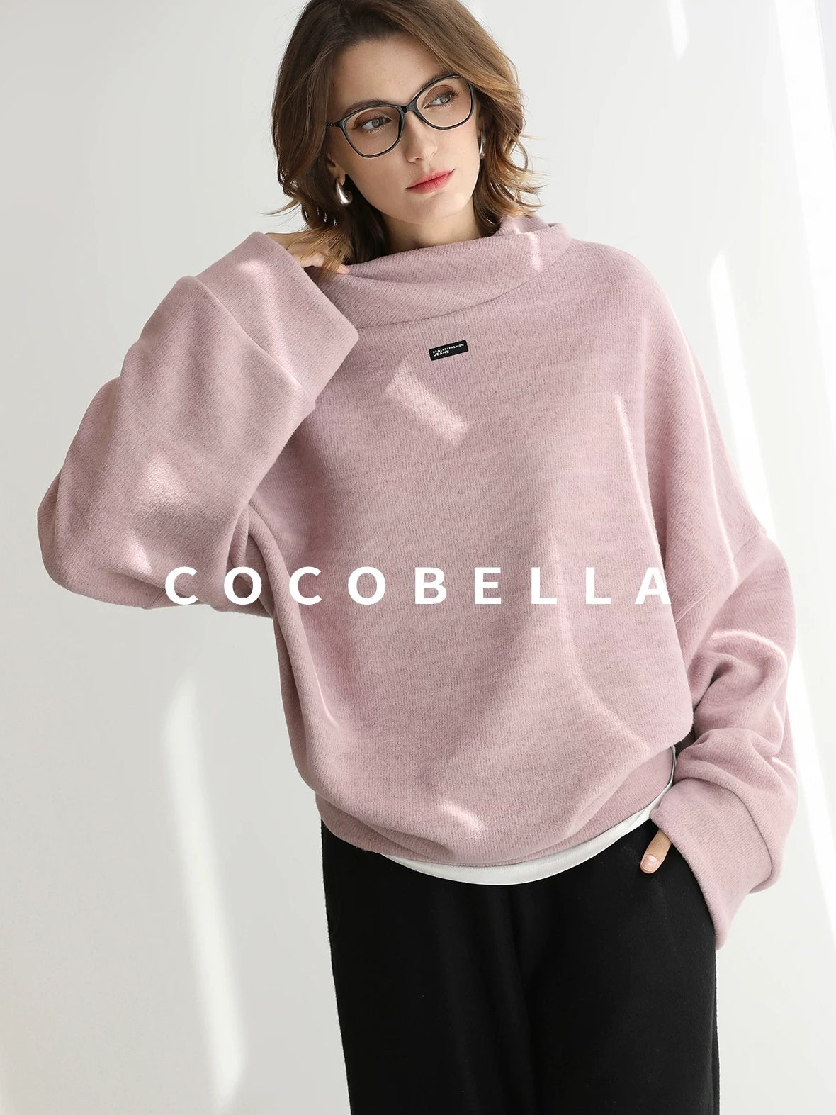 COCOBELLA Cozy Oversize Turtleneck Knit Drop Shoulder Street Casual Thick Pullover Sweater