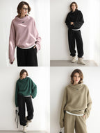 COCOBELLA Cozy Oversized Drop Shoulder Stand Collar Thick Street Casual Knit Sweater