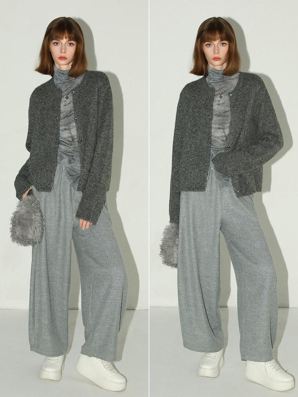 COCOBELLA Cozy Soft Thick Knit Buttoned Boucle Straight Fit Women Crew Neck Sweater