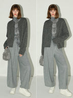 COCOBELLA Cozy Soft Thick Knit Buttoned Boucle Straight Fit Women Crew Neck Sweater