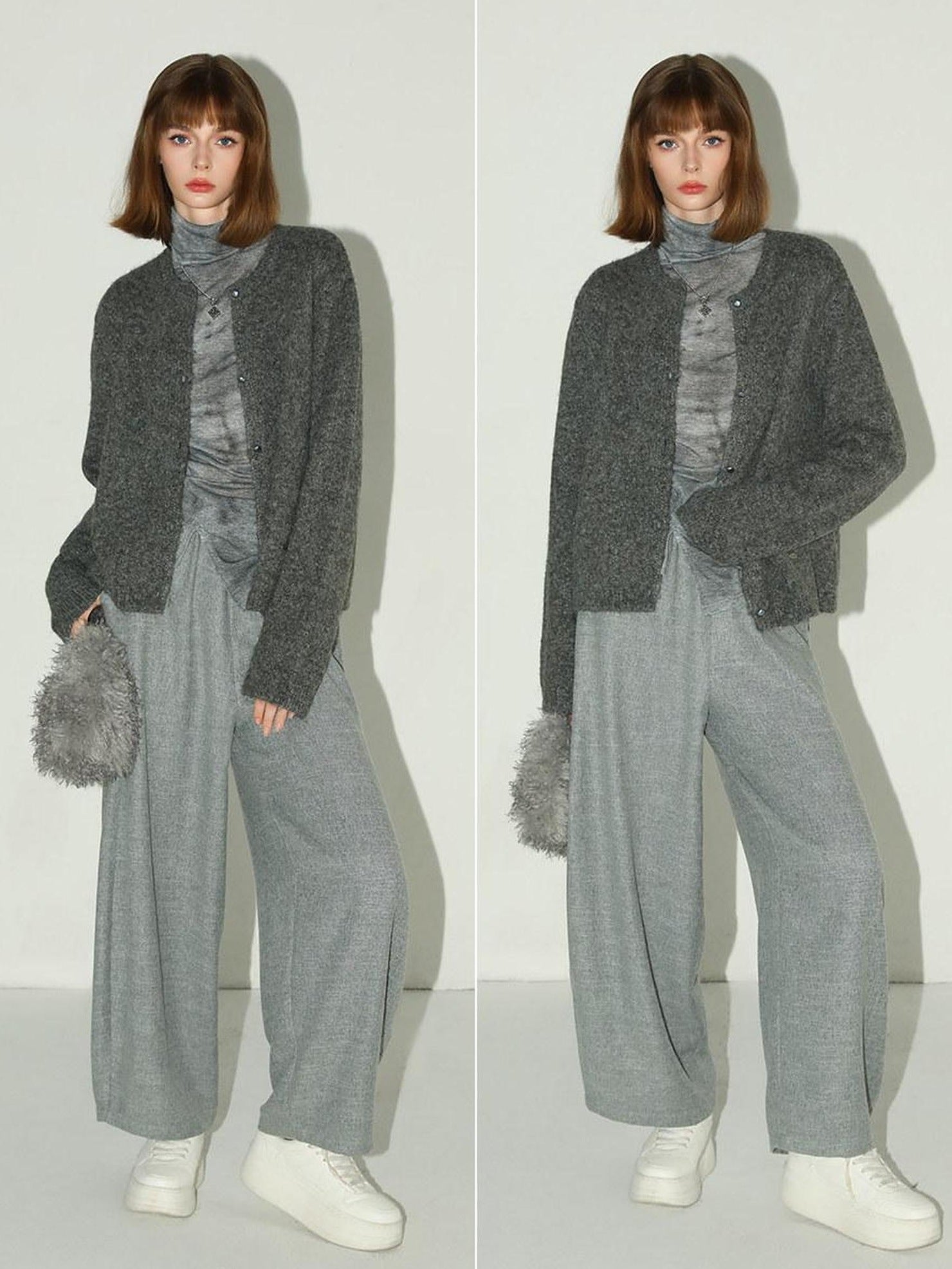 COCOBELLA Cozy Soft Thick Knit Buttoned Boucle Straight Fit Women Crew Neck Sweater