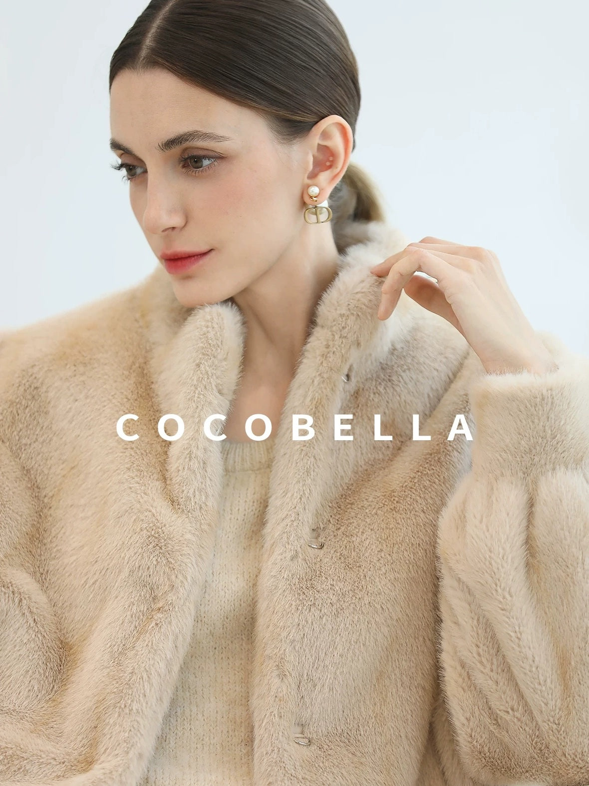 COCOBELLA Cozy Thick Loose Fit Commuter Round Neck Long Sleeve Knit Beige Women Sweater