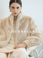 COCOBELLA Cozy Thick Loose Fit Commuter Round Neck Long Sleeve Knit Beige Women Sweater