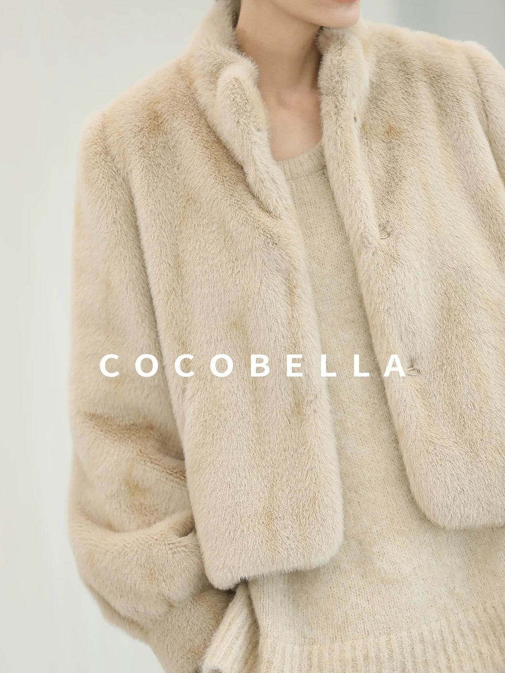 COCOBELLA Cozy Thick Loose Fit Commuter Round Neck Long Sleeve Knit Beige Women Sweater