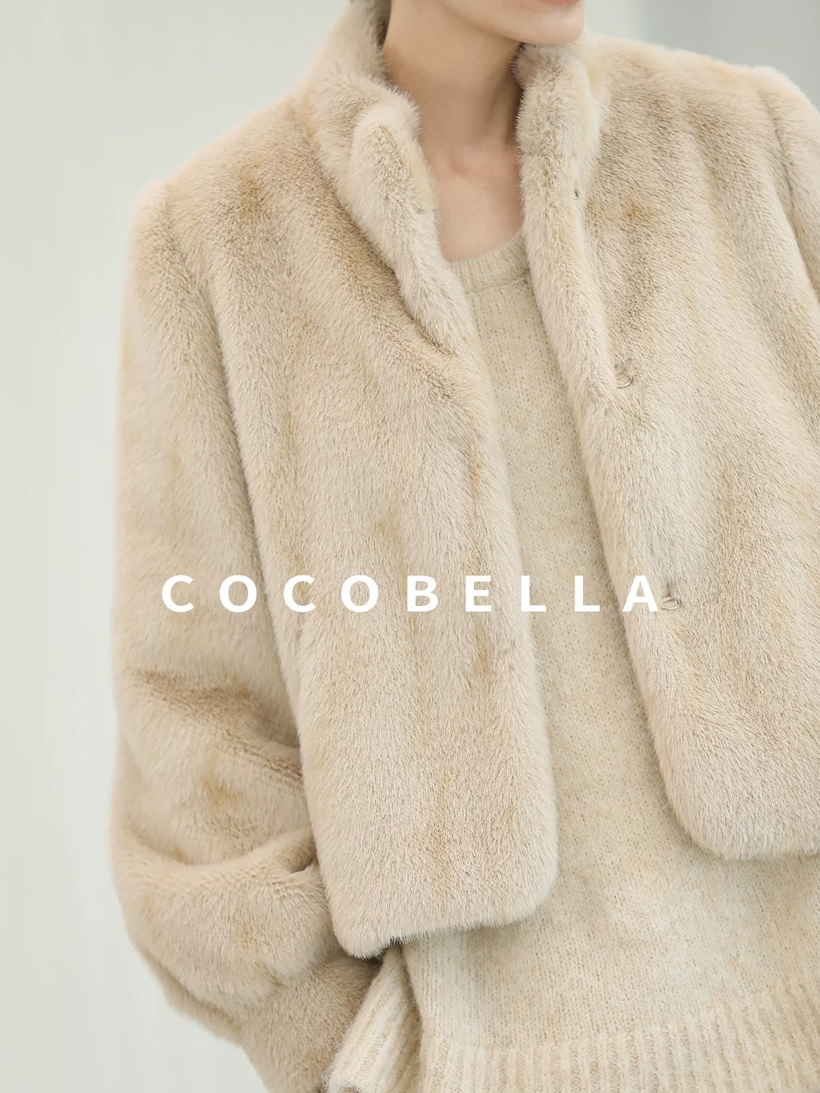 COCOBELLA Cozy Thick Loose Fit Commuter Round Neck Long Sleeve Knit Beige Women Sweater