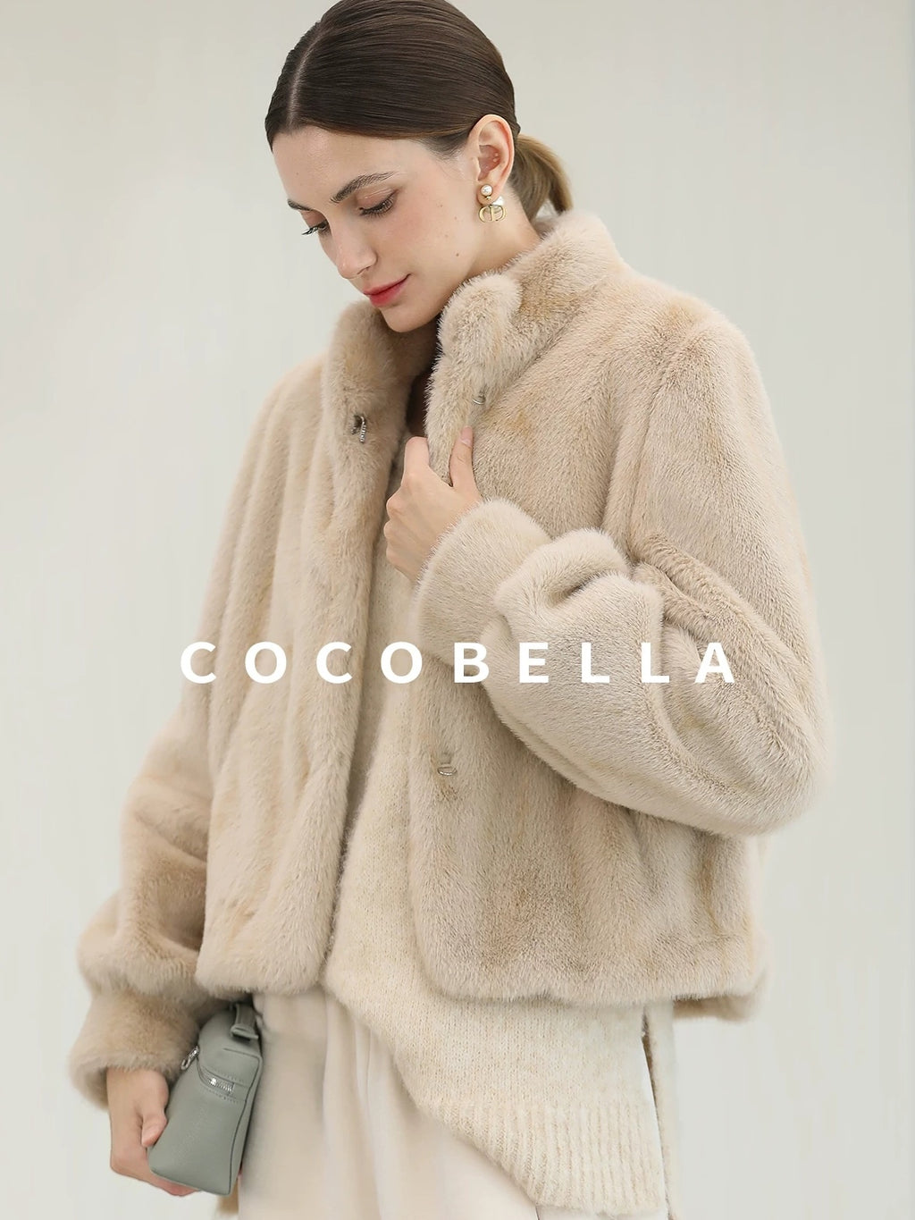 COCOBELLA Cozy Thick Loose Fit Commuter Round Neck Long Sleeve Knit Beige Women Sweater