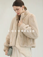 COCOBELLA Cozy Thick Loose Fit Commuter Round Neck Long Sleeve Knit Beige Women Sweater