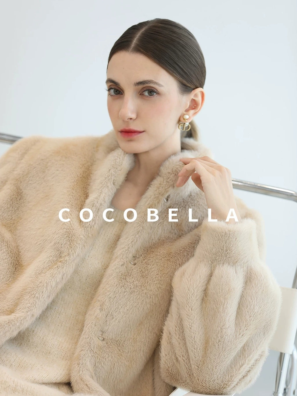COCOBELLA Cozy Thick Loose Fit Commuter Round Neck Long Sleeve Knit Beige Women Sweater