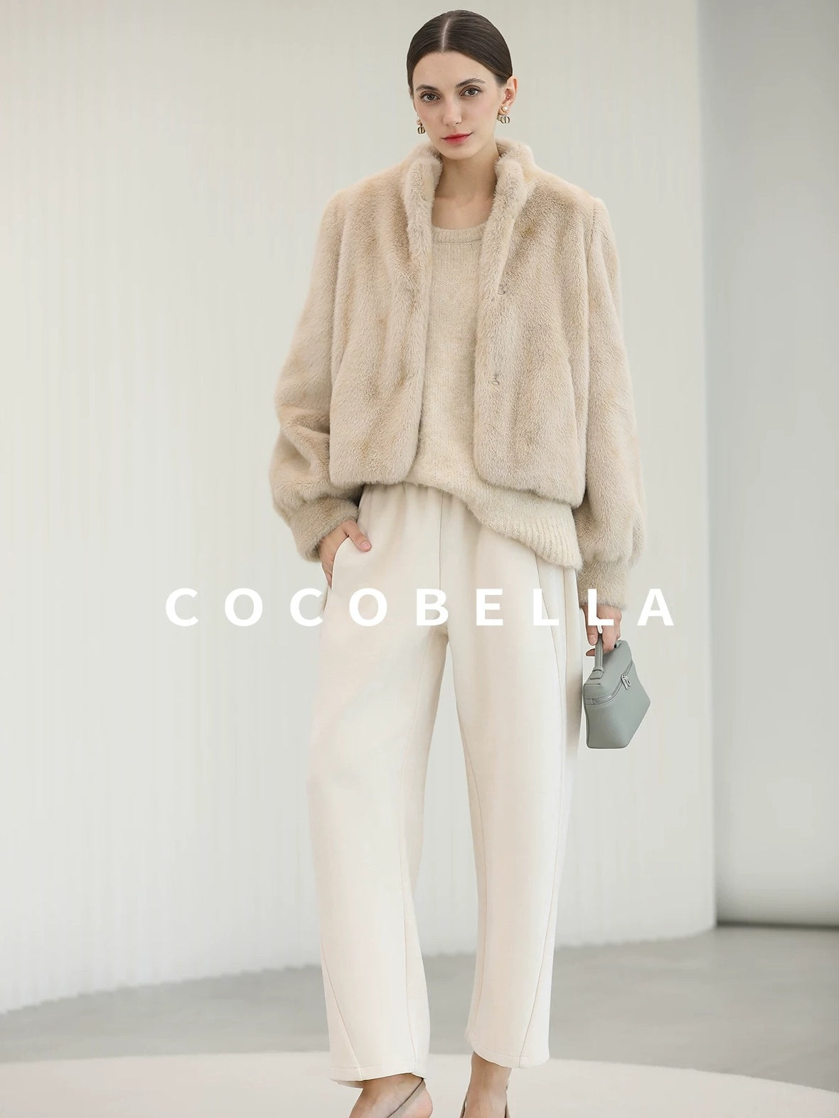 COCOBELLA Cozy Thick Loose Fit Commuter Round Neck Long Sleeve Knit Beige Women Sweater