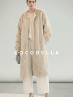 COCOBELLA Cozy Thick Loose Fit Commuter Round Neck Long Sleeve Knit Beige Women Sweater