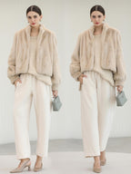 COCOBELLA Cozy Thick Loose Fit Commuter Round Neck Long Sleeve Knit Beige Women Sweater