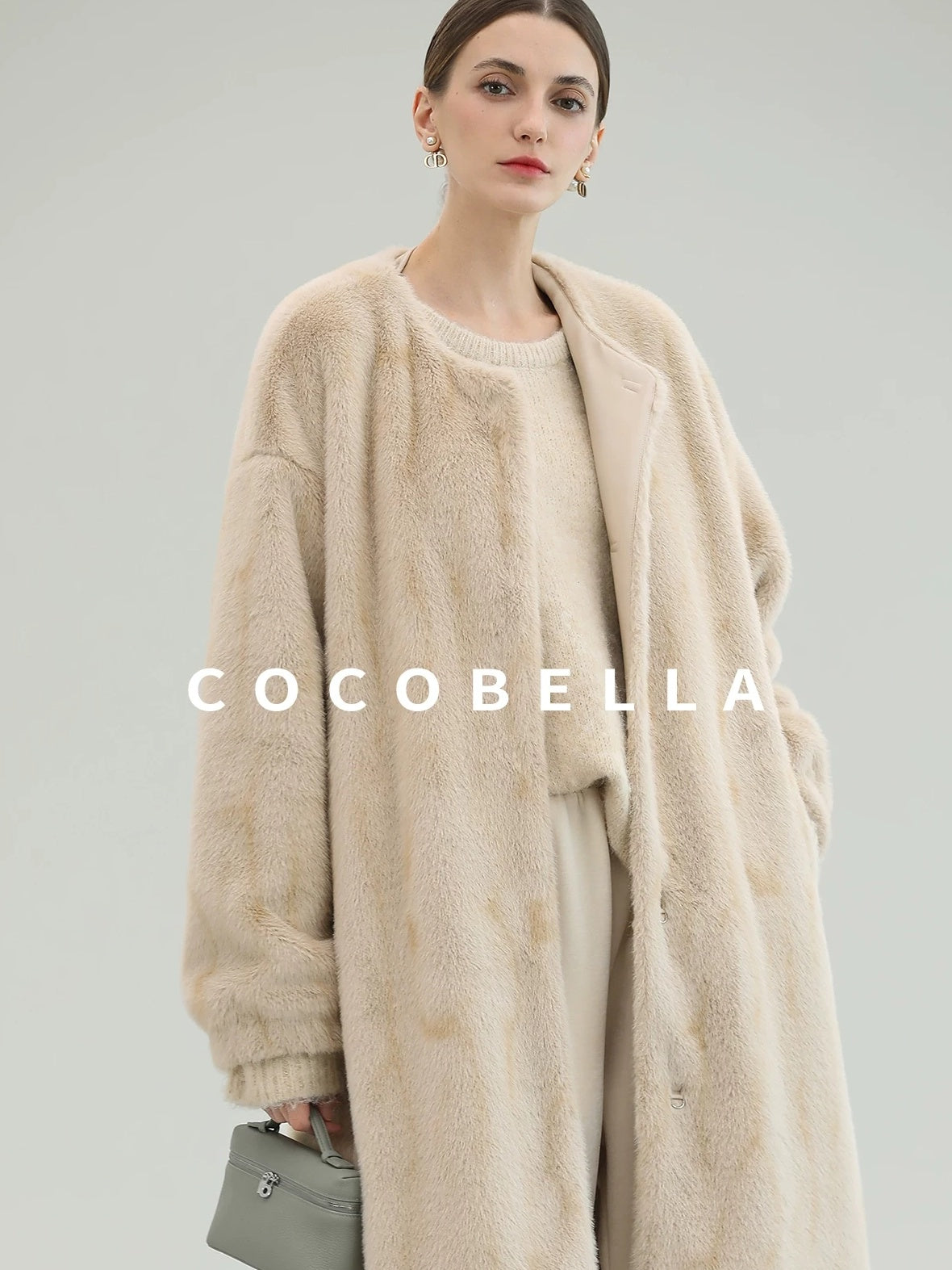 COCOBELLA Cozy Thick Loose Fit Commuter Round Neck Long Sleeve Knit Beige Women Sweater
