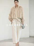 COCOBELLA Cozy Thick Loose Fit Commuter Round Neck Long Sleeve Knit Beige Women Sweater