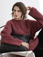 COCOBELLA_Cozy_Thick_Marled_Knit_Loose_Fit_Workwear_Crew_Neck_Women_Berry_Sweater_MISSTT