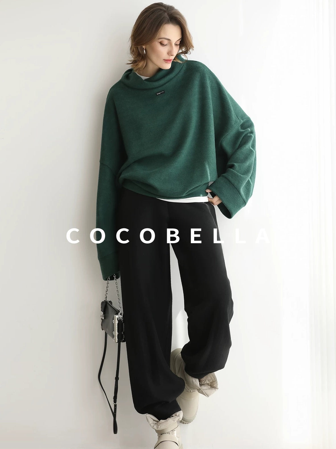 COCOBELLA Cozy Thick Oversized Drop Shoulder Street Style Turtleneck Knit Womens Sweater