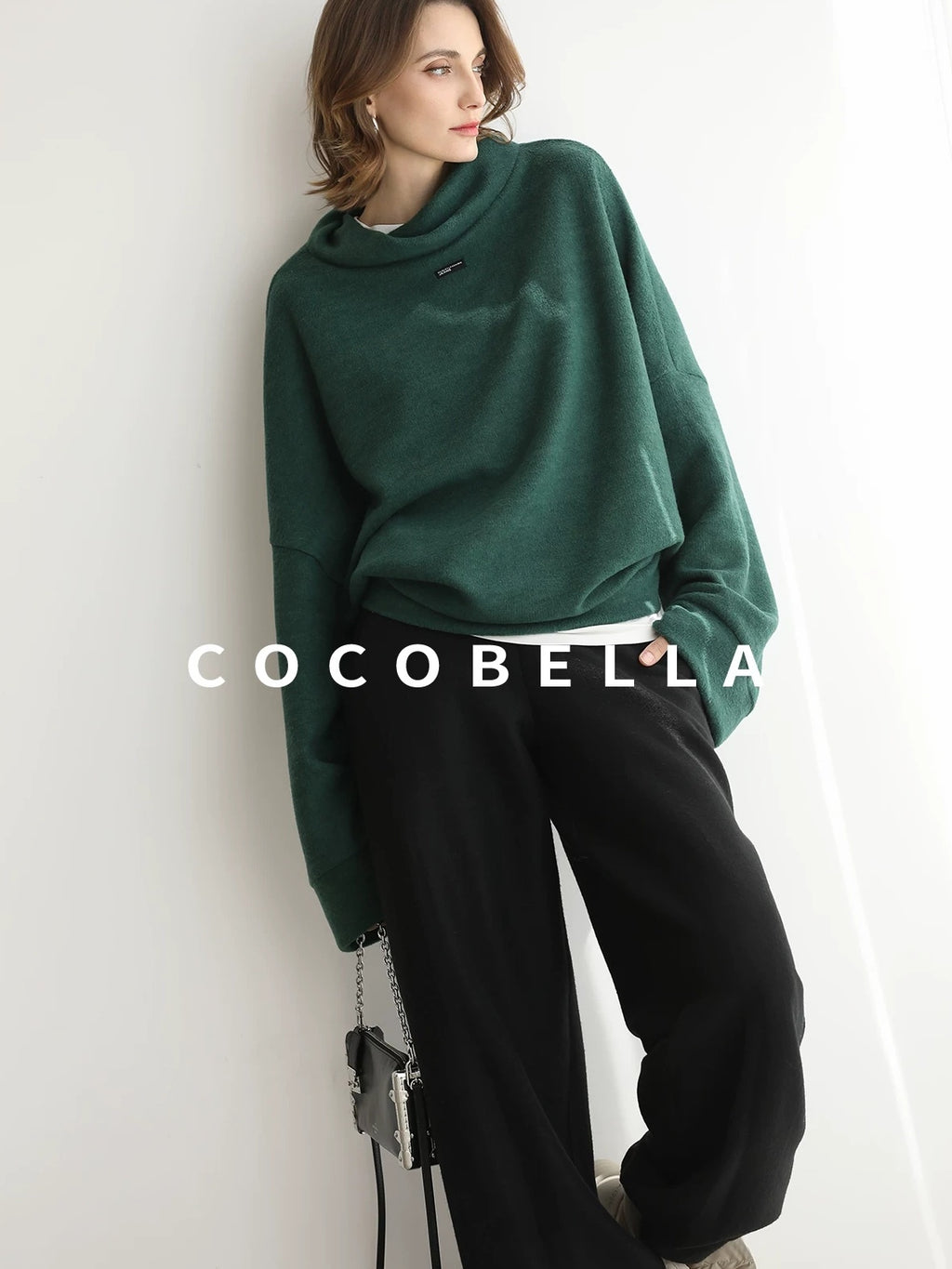 COCOBELLA Cozy Thick Oversized Drop Shoulder Street Style Turtleneck Knit Womens Sweater