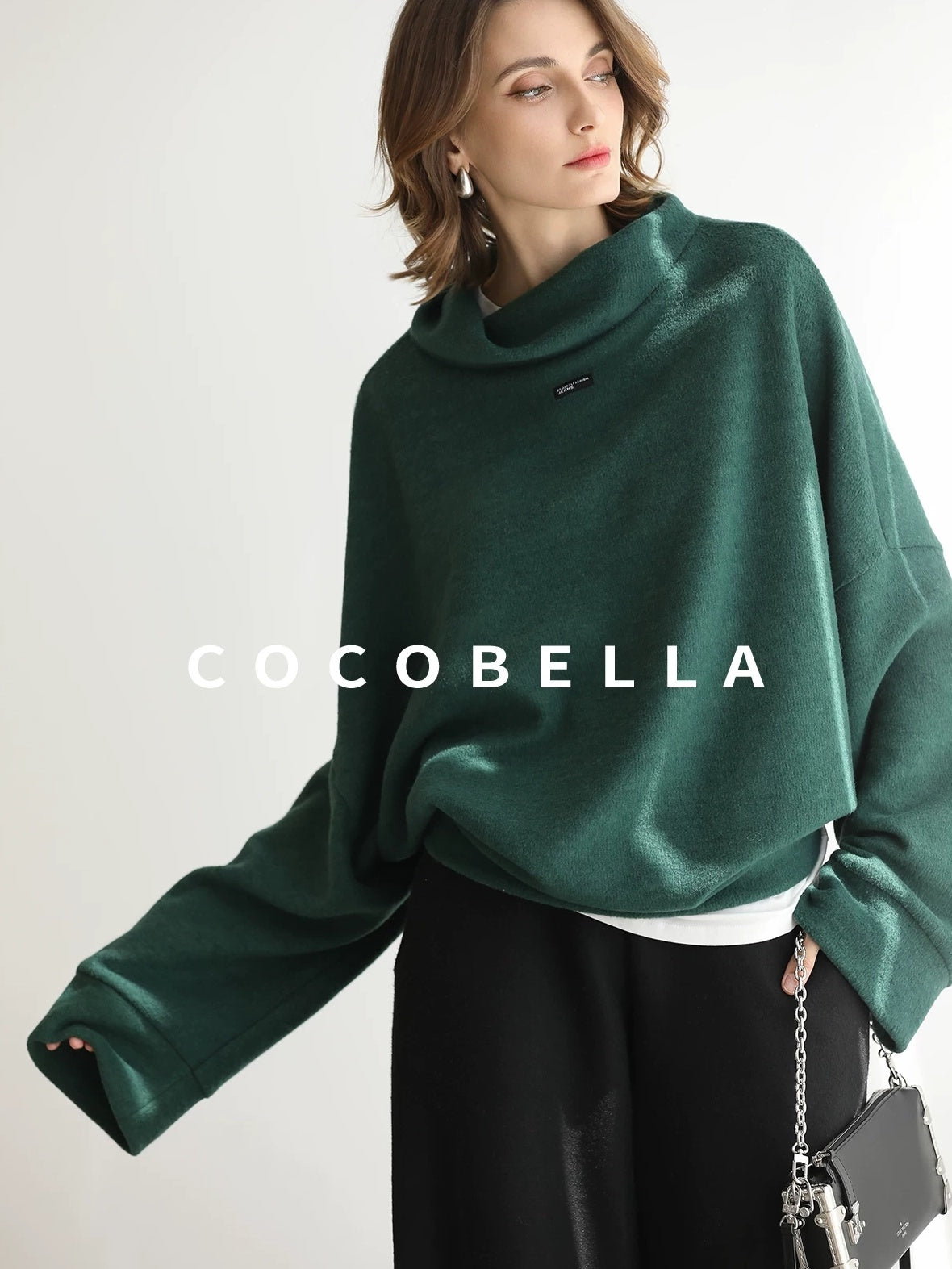 COCOBELLA Cozy Thick Oversized Drop Shoulder Street Style Turtleneck Knit Womens Sweater