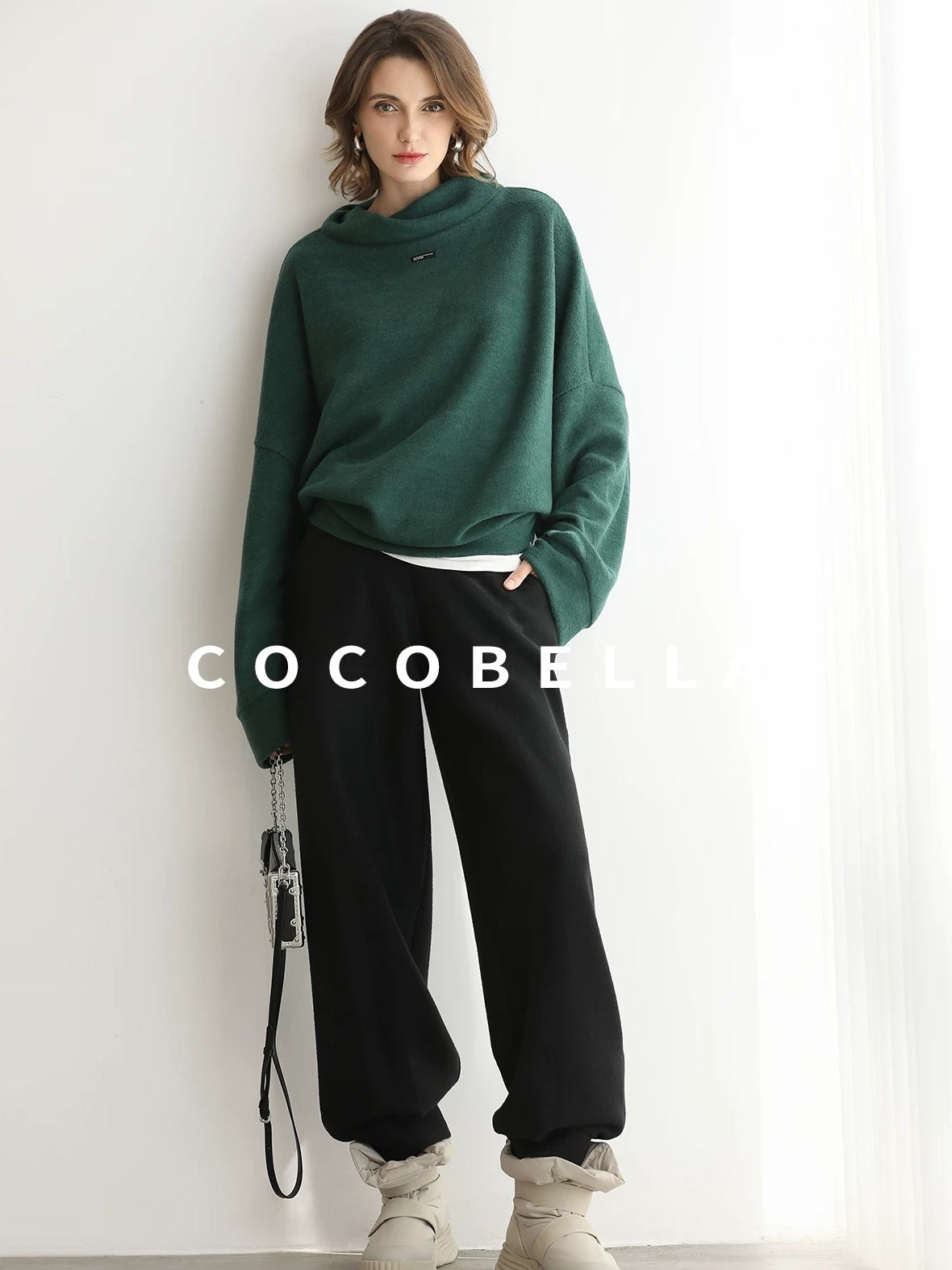 COCOBELLA Cozy Thick Oversized Drop Shoulder Street Style Turtleneck Knit Womens Sweater