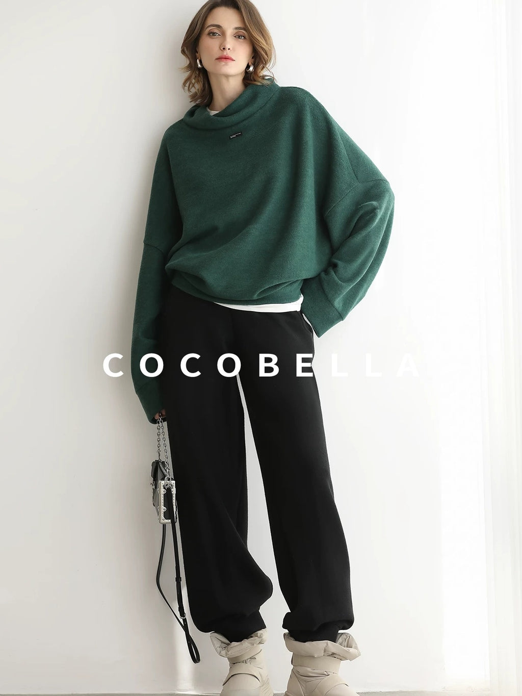 COCOBELLA Cozy Thick Oversized Drop Shoulder Street Style Turtleneck Knit Womens Sweater