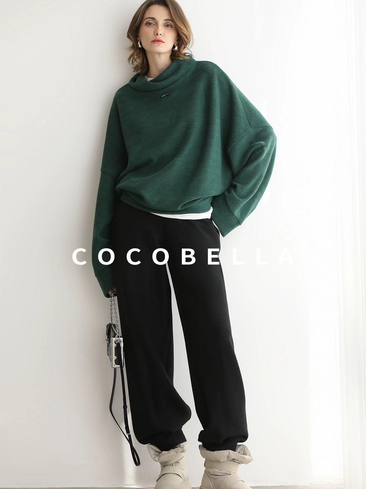 COCOBELLA Cozy Thick Oversized Drop Shoulder Street Style Turtleneck Knit Womens Sweater
