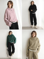 COCOBELLA Cozy Thick Pullover Stand Collar Loose Drop Shoulder Long Sleeve Street Sweatshirts