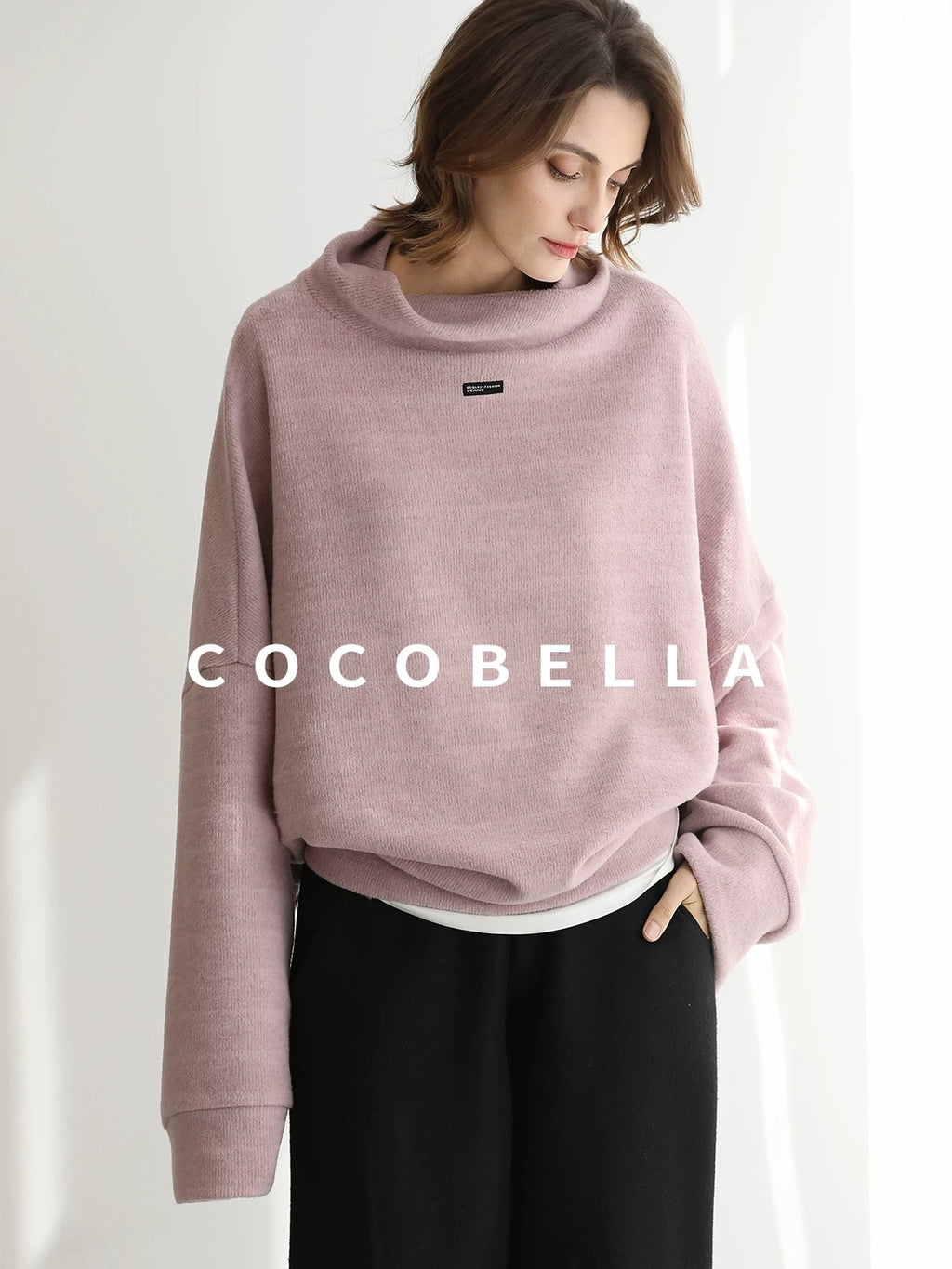 COCOBELLA Cozy Thick Pullover Stand Collar Loose Drop Shoulder Long Sleeve Street Sweatshirts