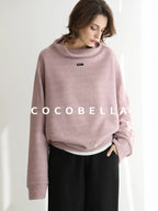 COCOBELLA Cozy Thick Pullover Stand Collar Loose Drop Shoulder Long Sleeve Street Sweatshirts