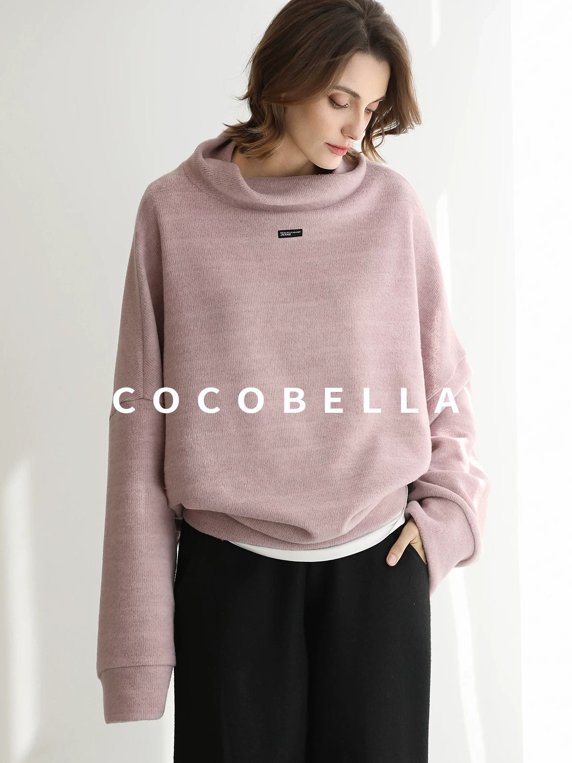 COCOBELLA Cozy Thick Pullover Stand Collar Loose Drop Shoulder Long Sleeve Street Sweatshirts