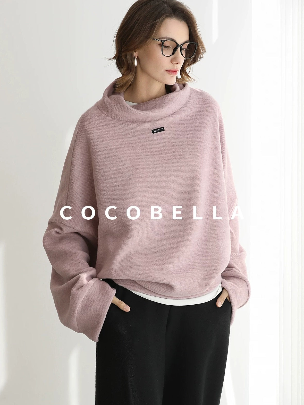 COCOBELLA Cozy Thick Pullover Stand Collar Loose Drop Shoulder Long Sleeve Street Sweatshirts