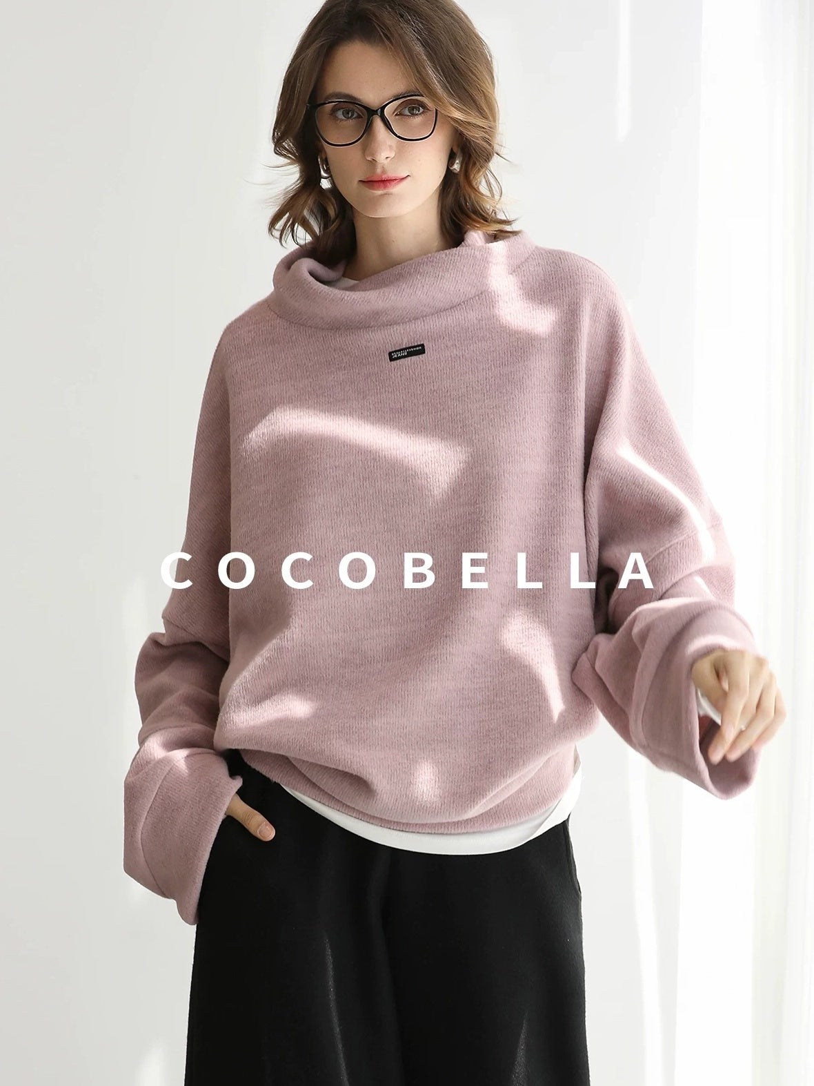 COCOBELLA Cozy Thick Pullover Stand Collar Loose Drop Shoulder Long Sleeve Street Sweatshirts