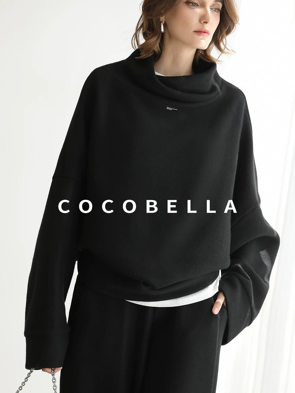 COCOBELLA Cozy Thick Pullover Stand Collar Loose Drop Shoulder Long Sleeve Street Sweatshirts