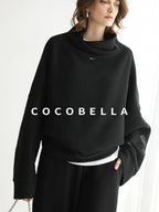 COCOBELLA Cozy Thick Pullover Stand Collar Loose Drop Shoulder Long Sleeve Street Sweatshirts