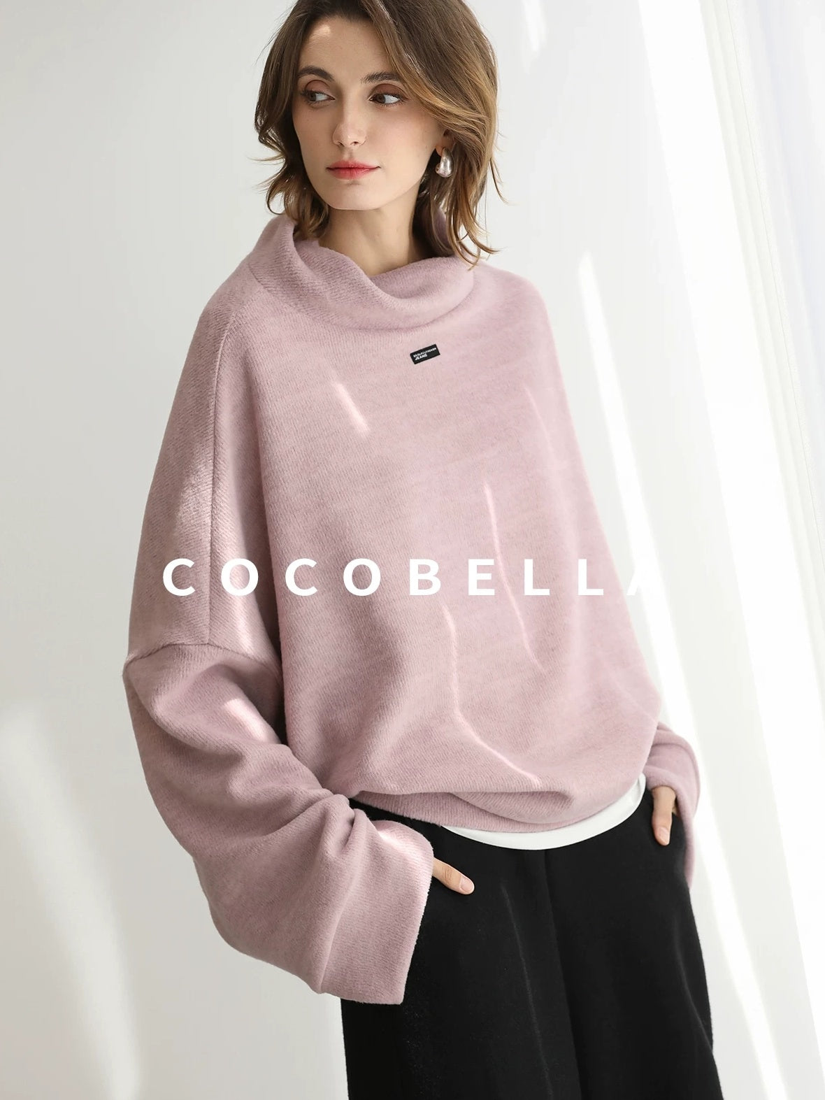 COCOBELLA Cozy Thick Pullover Stand Collar Loose Drop Shoulder Long Sleeve Street Sweatshirts
