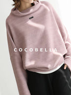 COCOBELLA Cozy Thick Pullover Stand Collar Loose Drop Shoulder Long Sleeve Street Sweatshirts