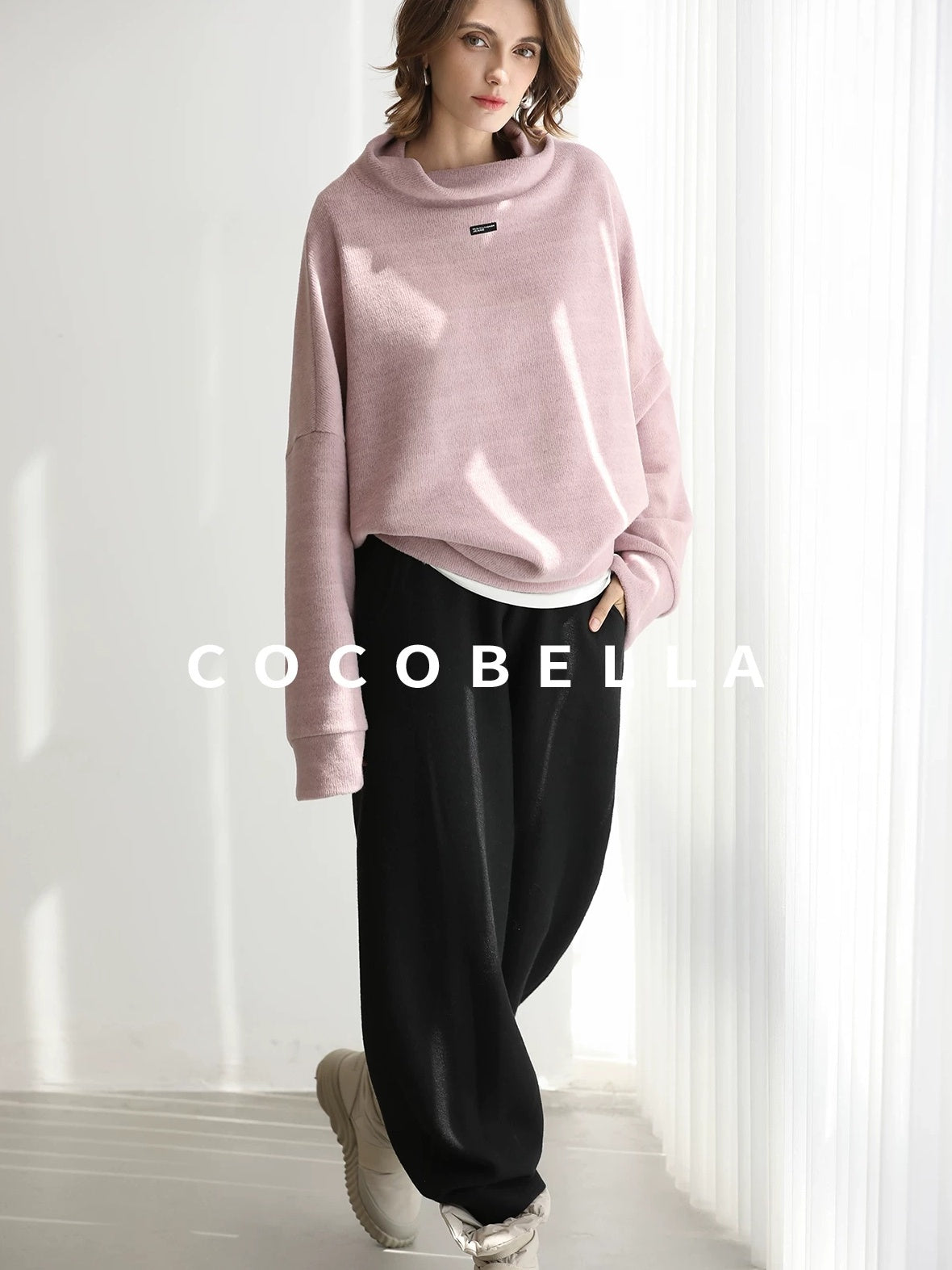 COCOBELLA Cozy Thick Pullover Stand Collar Loose Drop Shoulder Long Sleeve Street Sweatshirts