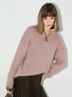 COCOBELLA Cozy Thick Pullover Sweet Straight Fit Crew Neck Blush Pink Knit Sweater