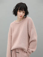 COCOBELLA Cozy Thick Pullover Sweet Straight Fit Crew Neck Blush Pink Knit Sweater