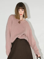 COCOBELLA Cozy Thick Pullover Sweet Straight Fit Crew Neck Blush Pink Knit Sweater
