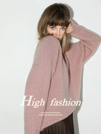 COCOBELLA Cozy Thick Pullover Sweet Straight Fit Crew Neck Blush Pink Knit Sweater