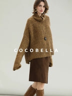 COCOBELLA Cozy Thick Ribbed Fancy Yarn Loose Fit Office Turtleneck Knit Sweater