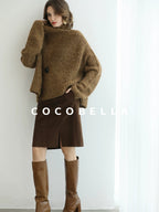 COCOBELLA Cozy Thick Ribbed Fancy Yarn Loose Fit Office Turtleneck Knit Sweater
