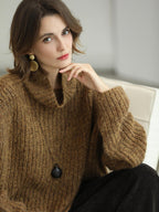 COCOBELLA Cozy Thick Ribbed Fancy Yarn Loose Fit Office Turtleneck Knit Sweater